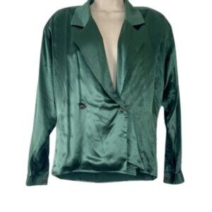 Vintage Bugardi Womens Lightweight Satin Jacket Green Double Button Silk 6
